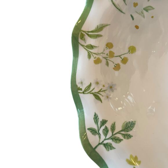 Shabby Chic Green Floral Bumblebee Melamine Serving Bowl 14" Round Scalloped NEW - Picture 6 of 13